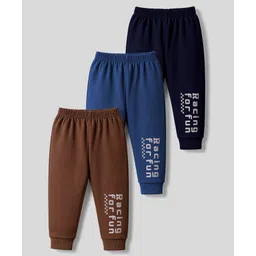 Zero Fleece Knit Full Length Lounge Pants with Racing for Fun Text Print Pack of 3 - Black Brown & Royal Blue-picture-28