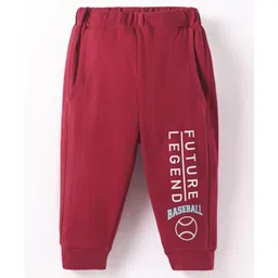 Zero Interlock Knit Full Length Lounge Pants with Text Print - Maroon-picture-23