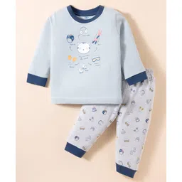 Zero Interlock Knit Full Sleeves T-Shirt & Joggers Set with Animal & Game Theme Print - Grey & Light Blue-picture-26