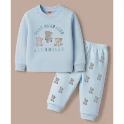 Zero Interlock Knit Full Sleeves T-Shirt & Joggers Set with Teddy & Text Print - Light Blue-picture-20