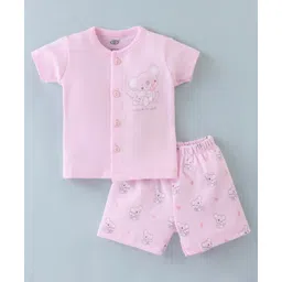 Zero Interlock Knit Half Sleeves Night Suit With Koala Print - Pink-picture-27