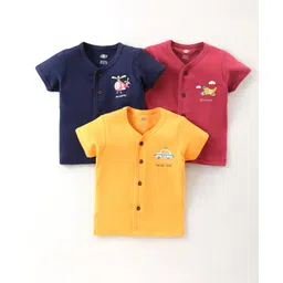 Zero Interlock Knit Half Sleeves Printed Vests Pack of 3- Golden Maroon & Navy Blue-picture-11