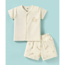 Zero Interlock Knit Half Sleeves Shorts Night Suit With Animal Print - Cream-picture-25