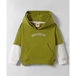 Zero Looper Knit Full Doctor Sleeves Hooded Sweatshirt With Brooklyn Emrboidery & Kangaroo Pockets - Green-picture-26