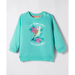 Zero Looper Knit Full Sleeves Sweatshirt with La Tropicana Love From Cuba Parrot Print - Sea Green-picture-27