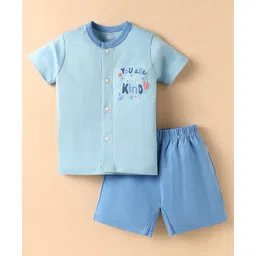 Zero Sinker Half Sleeves Shorts Night Suit With Text Print - Royal Blue-picture-17