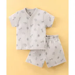 Zero Sinker Knit Half Sleeves Night Suit With Animals Print - Silver-picture-28