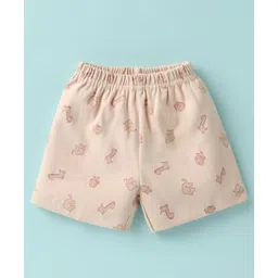 Zero Sinker Knit Half Sleeves Shorts Co-Ord Night Suit With Animal Print - Beige image 4