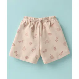 Zero Sinker Knit Half Sleeves Shorts Co-Ord Night Suit With Animal Print - Beige image 5