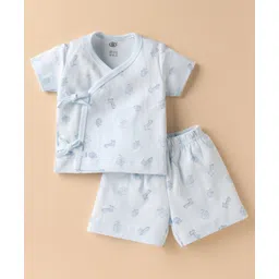 Zero Sinker Knit Half Sleeves Shorts Co-Ord Night Suit With Animal Print - Light Blue-picture-14