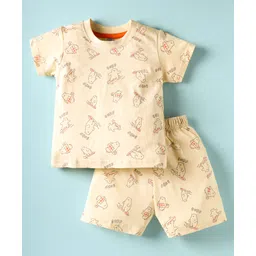 Zero Sinker Knit Half Sleeves Shorts Co-ord Night Suit with Surf Board Print - Beige-picture-31