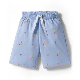 Zero Sinker Knit Half Sleeves Shorts Co-ord Night Suit With Teddy Bear Print - Royal Blue image 4