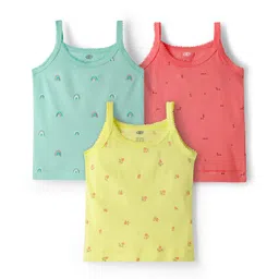Zero Sinker Knit Sleeveless Slips with Rainbow & Floral Print Pack of 3 - Yellow Sea Green & Coral-picture-16