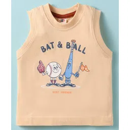 Zero Sinker Knit Sleeveless Vest With Bat & Ball Text Print - Peach-picture-16