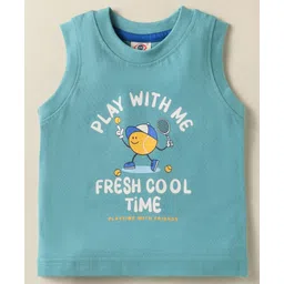 Zero Sinker Knit Sleeveless Vest With Play With Me Text Print - Turquoise-picture-17