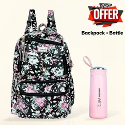 zerus Floral Print Pu Leather Girls School College Travel Bag Stylish Multipurpose Waterproof Backpack-picture-10