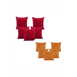 ZESTURE Beige & Maroon 10 Pcs Embroidered Velvet Square Cushion Covers-picture-30