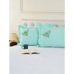 ZESTURE Green 2 Pieces Floral Embroidered Rectangle Cushion Covers-picture-13