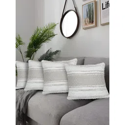 ZESTURE Grey & White 4 Pieces Abstract Textured Cotton Square Cushion Covers-picture-35