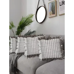 ZESTURE Grey & White 4 Pieces Abstract Textured Cotton Square Cushion Covers-picture-12