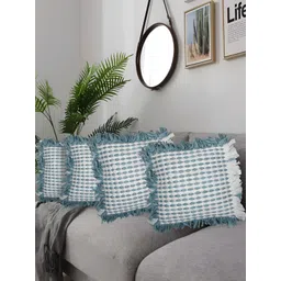 ZESTURE White & Blue 4 Pieces Abstract Square Cushion Covers-picture-29