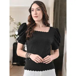 ZEUGEN Black Square Neck Crop Top For Women-picture-37