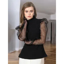 ZEUGEN Women Black Stylish Puff Sleeve Solid Top-picture-34