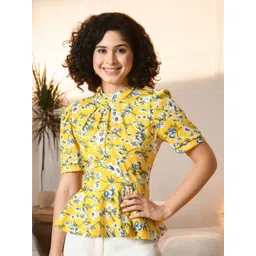 ZEUGEN Women Floral Printed Round Neck Peplum Top-picture-27