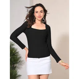 ZEUGEN Women Solid Square Neckl Long Sleeve Top-picture-30