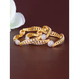 Zevarly Set Of 2 Gold-Plated CZ Studded Bangles-picture-30
