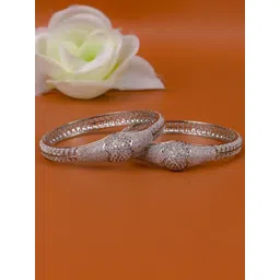 Zevarly Set Of 2 Silver-Plated American Diamond Stone Studded Bangles-picture-18