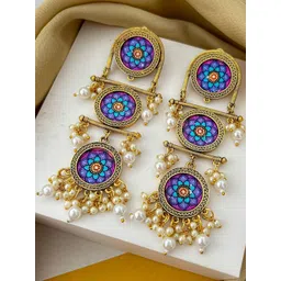 Zeviel Gold-Plated Artificial Pearls Beaded Circular Shaped Drop Earrings-picture-22