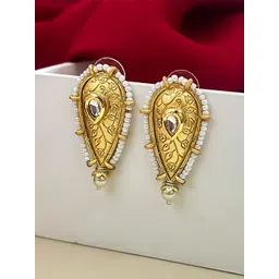 Zeviel Gold-Plated Artificial Stones Studded & Beaded Teardrop Shaped Studs-picture-18