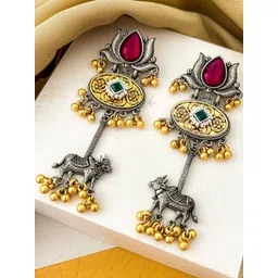 Zeviel Women Animal Shaped Oxidised Drop Earrings-picture-39