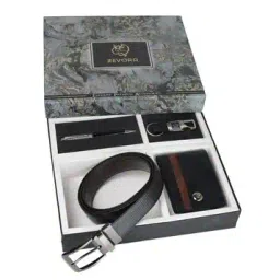 zevora Men Reversiable Belt with Wallet Pen Keychain Set-picture-12