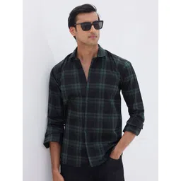 Zeyo Men Relaxed Fit Tartan Checked Spread Collar Pure Cotton Casual Shirt-picture-41