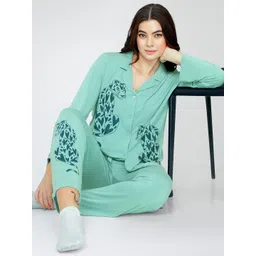 Zeyo Animal Printed Lapel Collar Long Sleeves Night Suit-picture-25