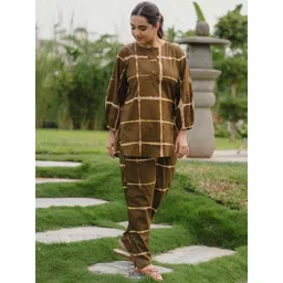 Zeyo Checked Round Neck Long Sleeves Top With Trouser-picture-27