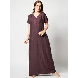 Zeyo Ethnic Motifs Embroidered Maxi Nightdress-picture-10