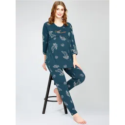 Zeyo Floral Printed Round Neck Pure Cotton Maternity Night suit-picture-16