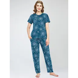 Zeyo Floral Printed Round Neck Pure Cotton Night suit-picture-42