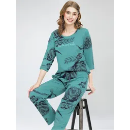 Zeyo Floral Printed Round Neck Pure Cotton Night Suit-picture-22