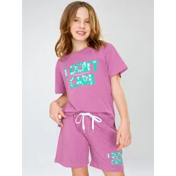 Zeyo Girls Typography Printed Night suit-picture-12