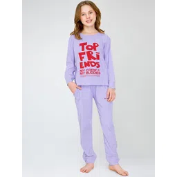 Zeyo Girls Typography Printed Top & Pyjama Night suit-picture-21