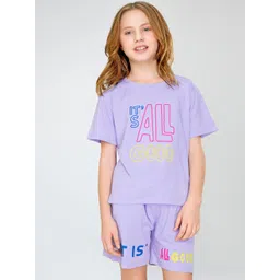 Zeyo Girls TypographyPrinted Cotton Night suit-picture-25