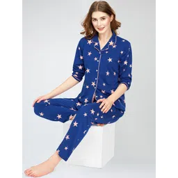 Zeyo Lapel Collar Conversational Printed Pure Cotton Night suit-picture-17