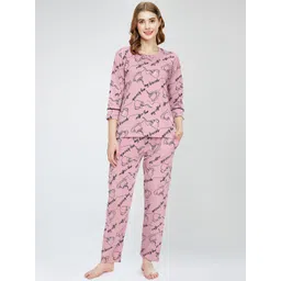 Zeyo Lapel Collar Printed Pure Cotton Night suit-picture-14