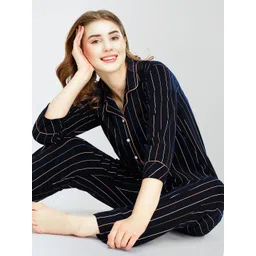 Zeyo Lapel Collar Printed Pure Cotton Night suit-picture-31