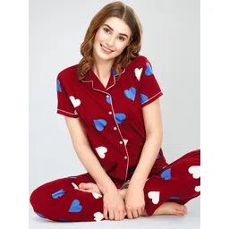 Zeyo Lapel Collar Short Sleeves Printed Pure Cotton Night suit-picture-13