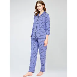 Zeyo Lapel Collar Typography Printed Pure Cotton Night suit image 3